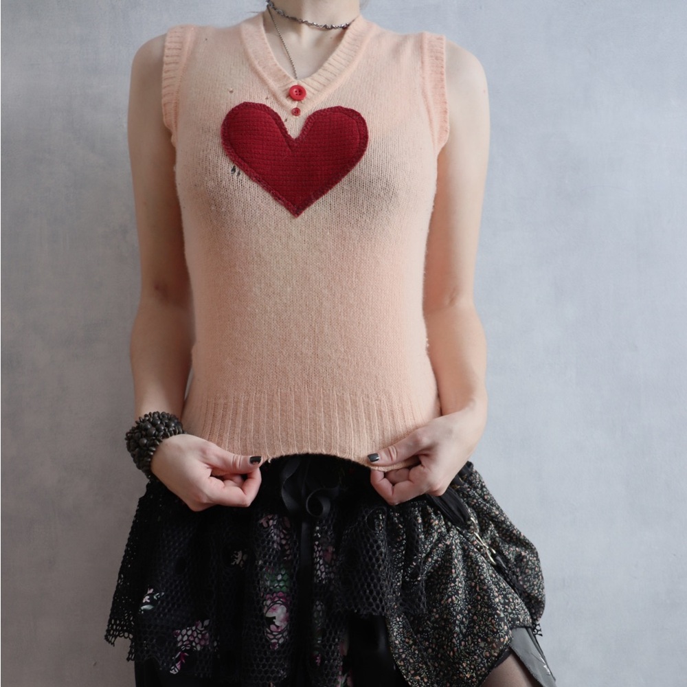 Vintage Upcycled Reclaimed Sweater Vest With Valentine Heart And Buttons